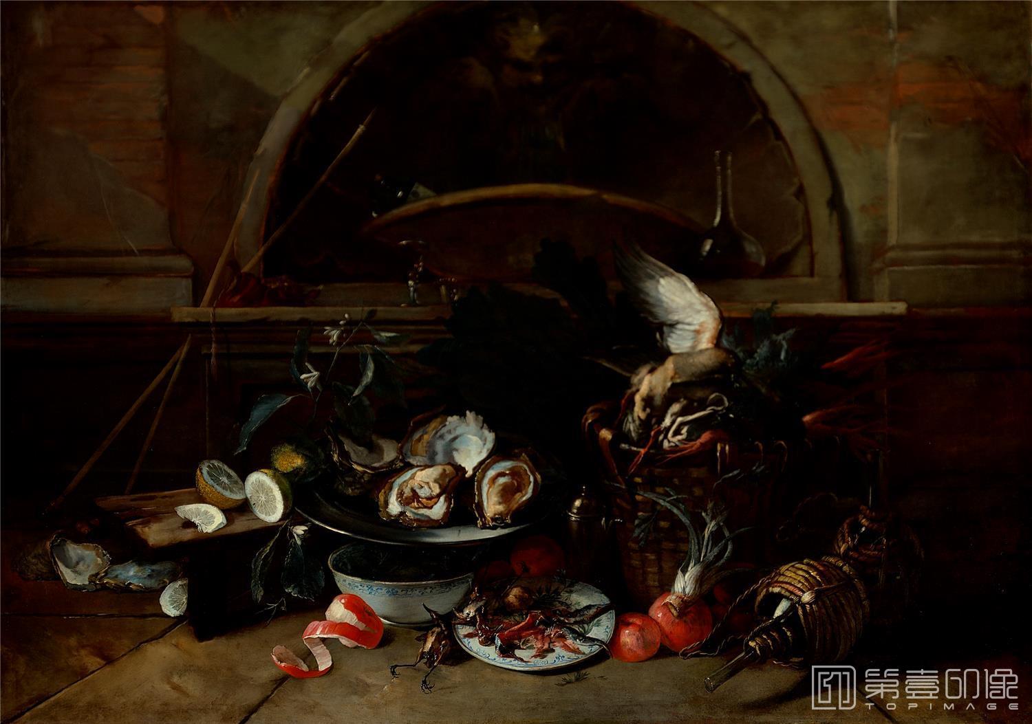 油画-美国洛杉矶国家美术馆-Nicola van Houbraken-Still Life with Bottles and Oysters-203